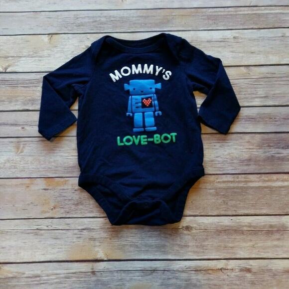 BabyGap "Mommy's Love-Bot" Robot Long-sleeve Onesie, Dark Blue 6-12M - Picture 1 of 3